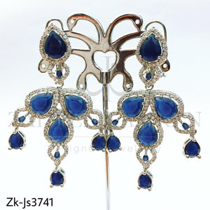 Sapphire drop silver set