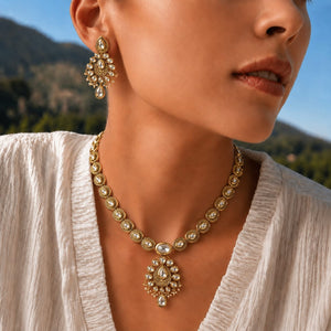 Artisan Polki Set | Antique Gold Pendant Necklace | Zaheen Kamran Heritage