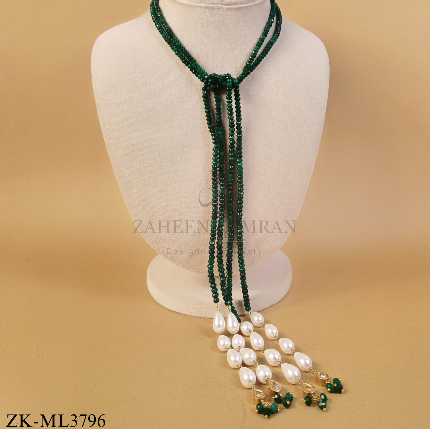 EMERALD BEADED TASSEL PEARLS MALA