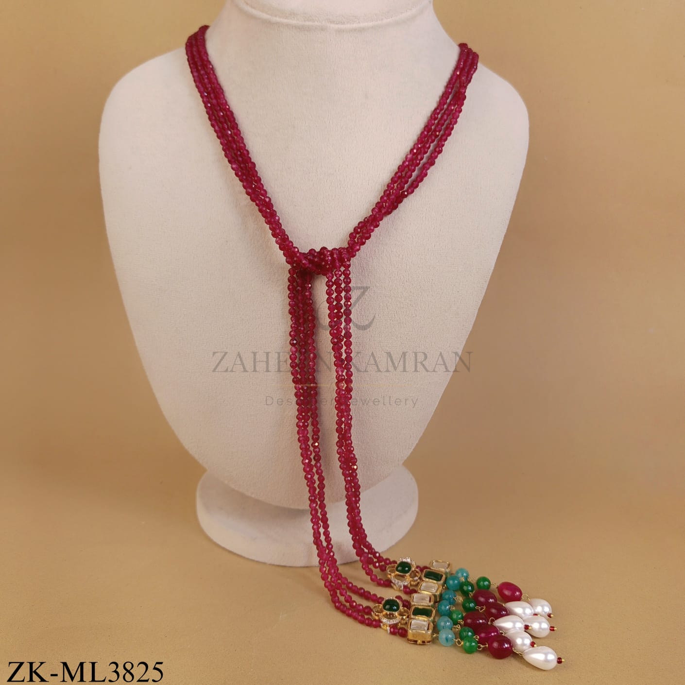 MULTI-STRAND FACETED RUBY MALA