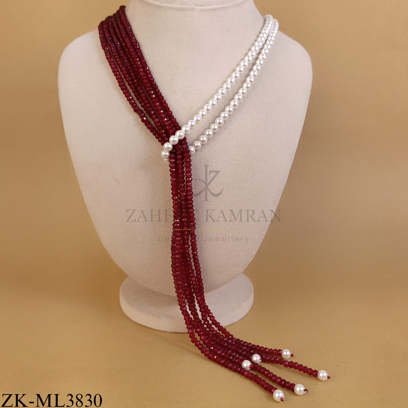 WHITE PEARLS DROP RUBY MALA
