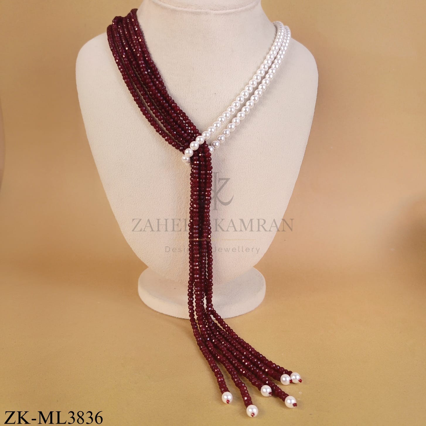 RUBY KNOT MALA WITH PEARLS TASSEL