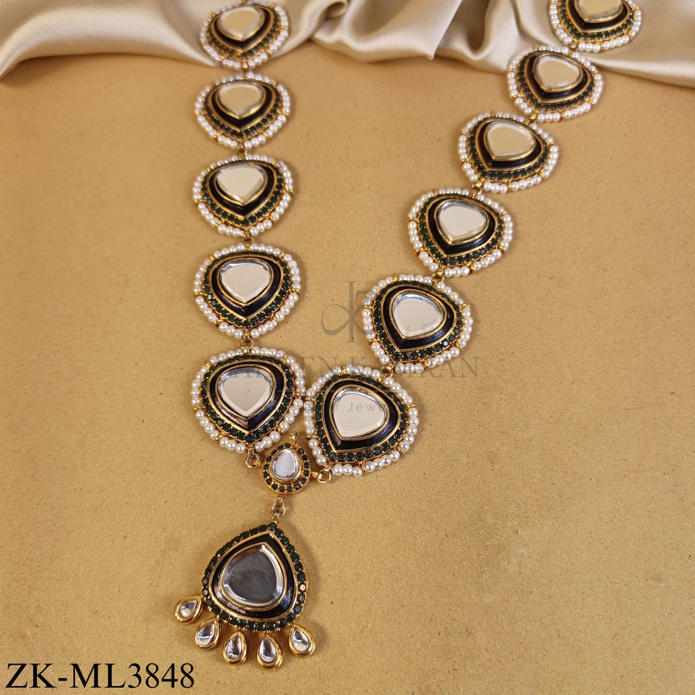 GOLD TONE SHEESH MALA WITH SAPPHIRE EDGES