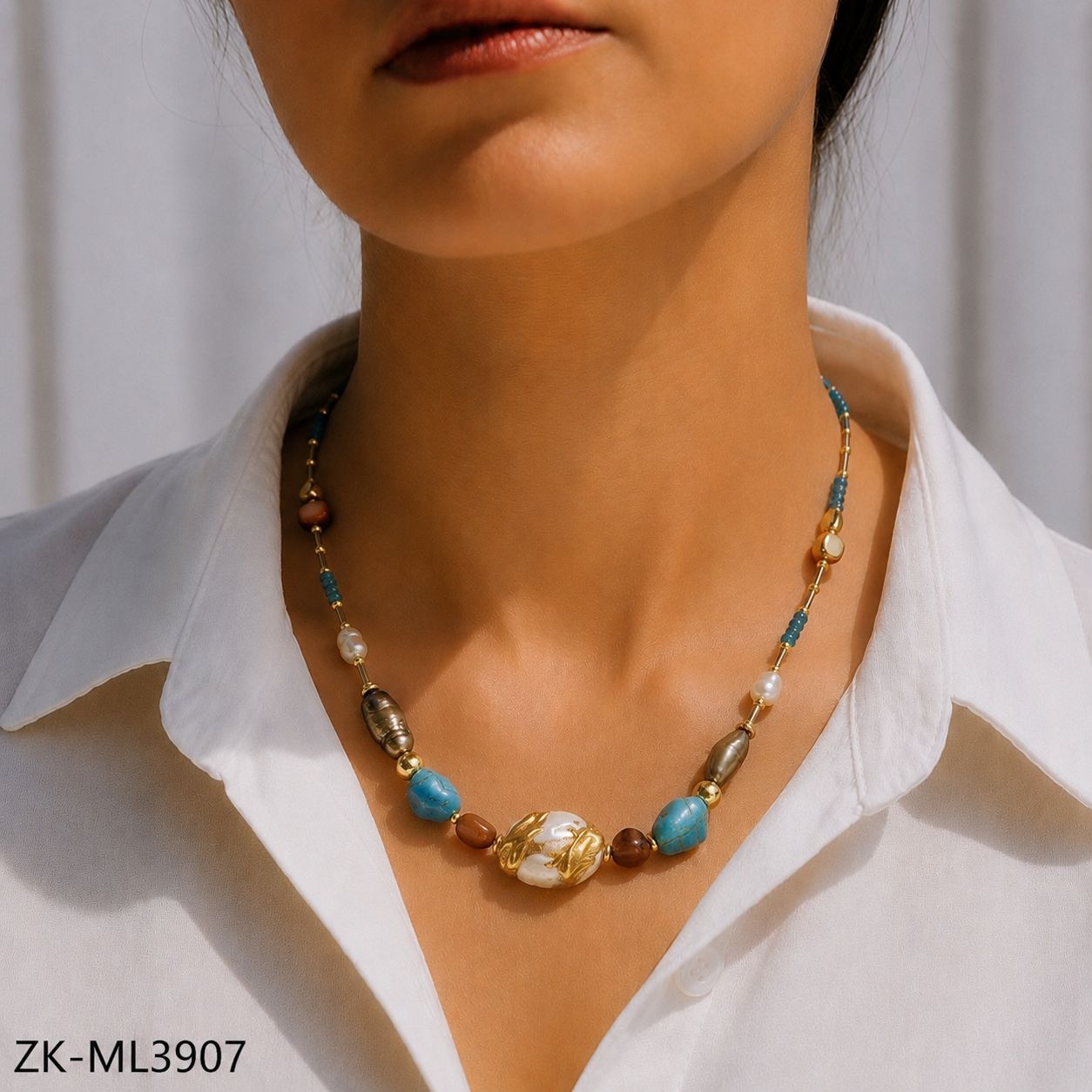 TURQUOISE PEARLS MALA