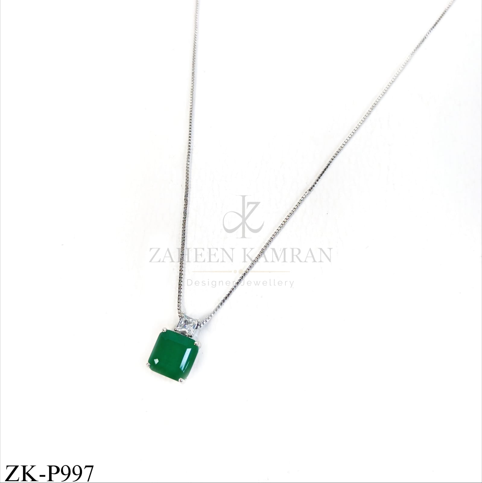 SILVER EMERALD SQUARE ZIRCONIA PENDANT