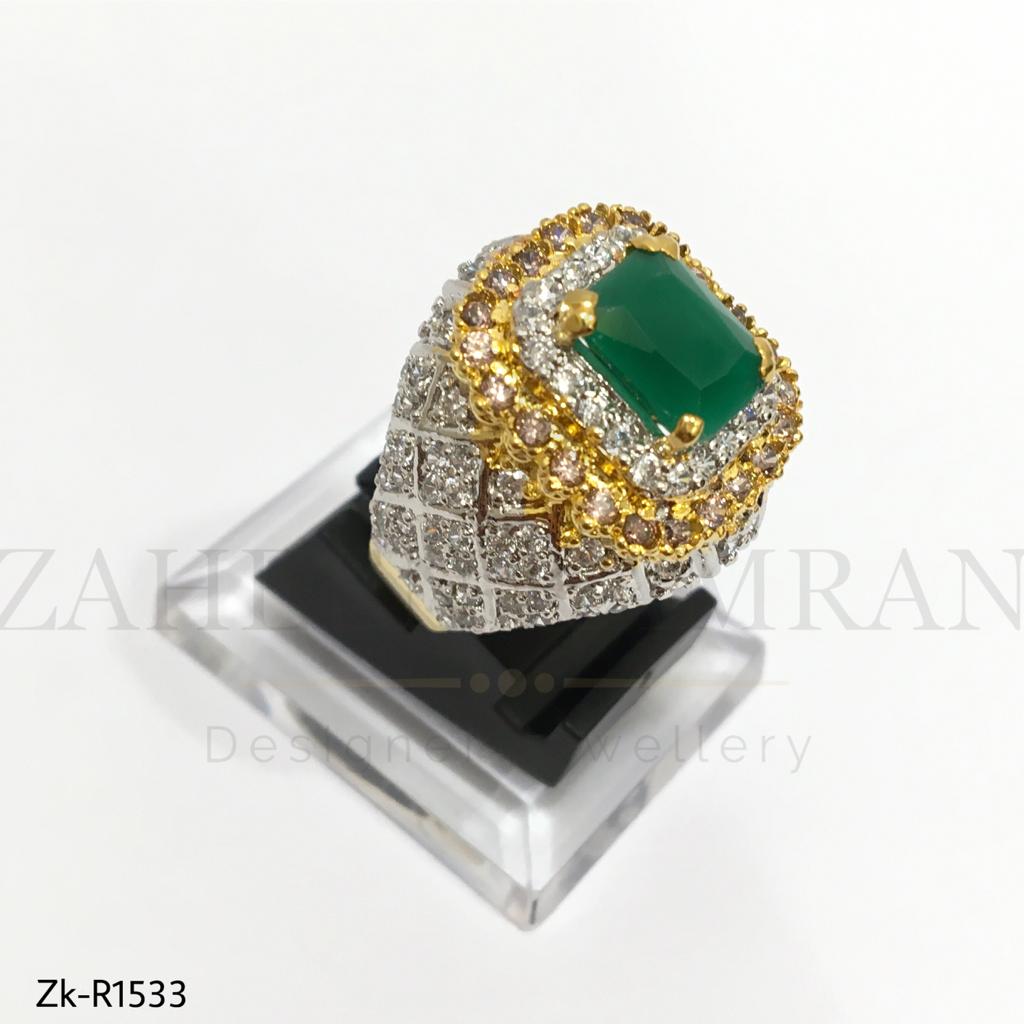 Silver Cubic Emerald Ring