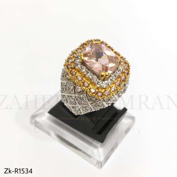 Silver Cubic Pink Ring