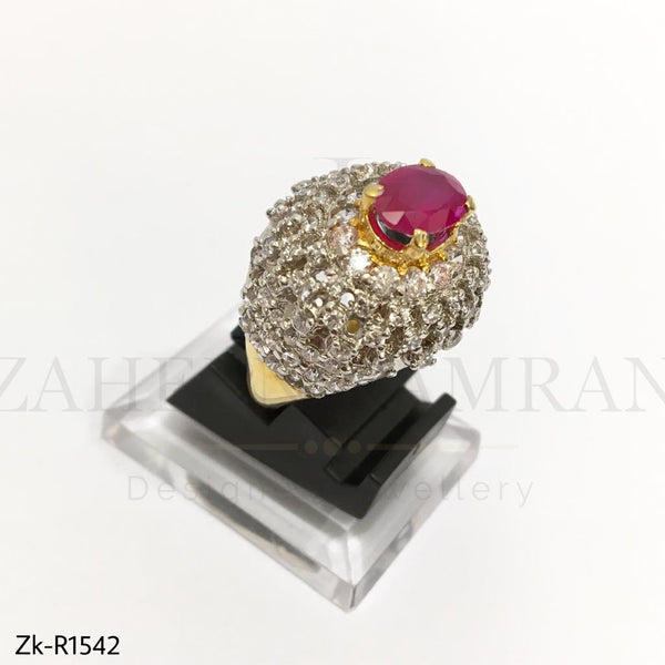 Silver Zircons Ruby Ring