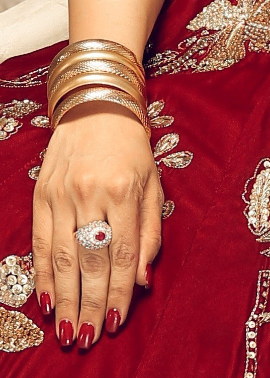 Silver Zircons Ruby Ring