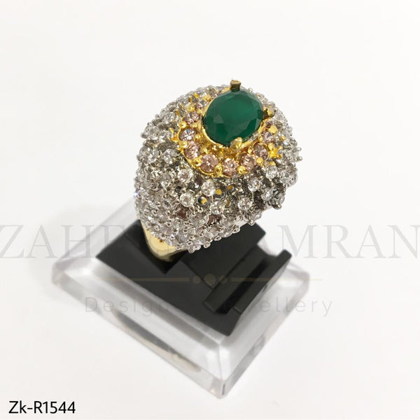 Champagne & Emerald Silver Ring