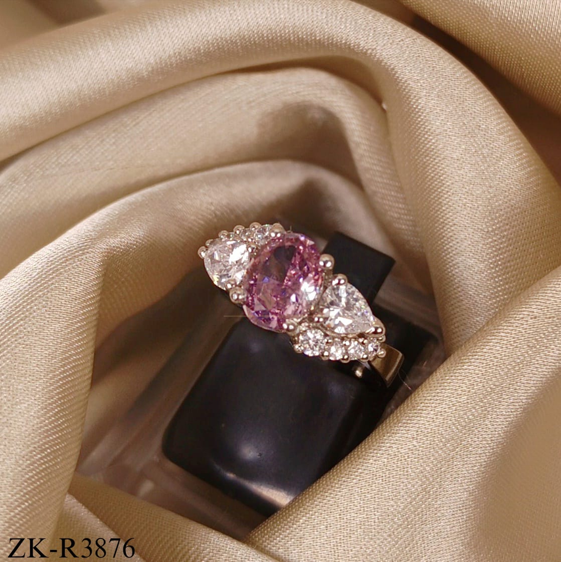 SILVER PINK BLOOM RING