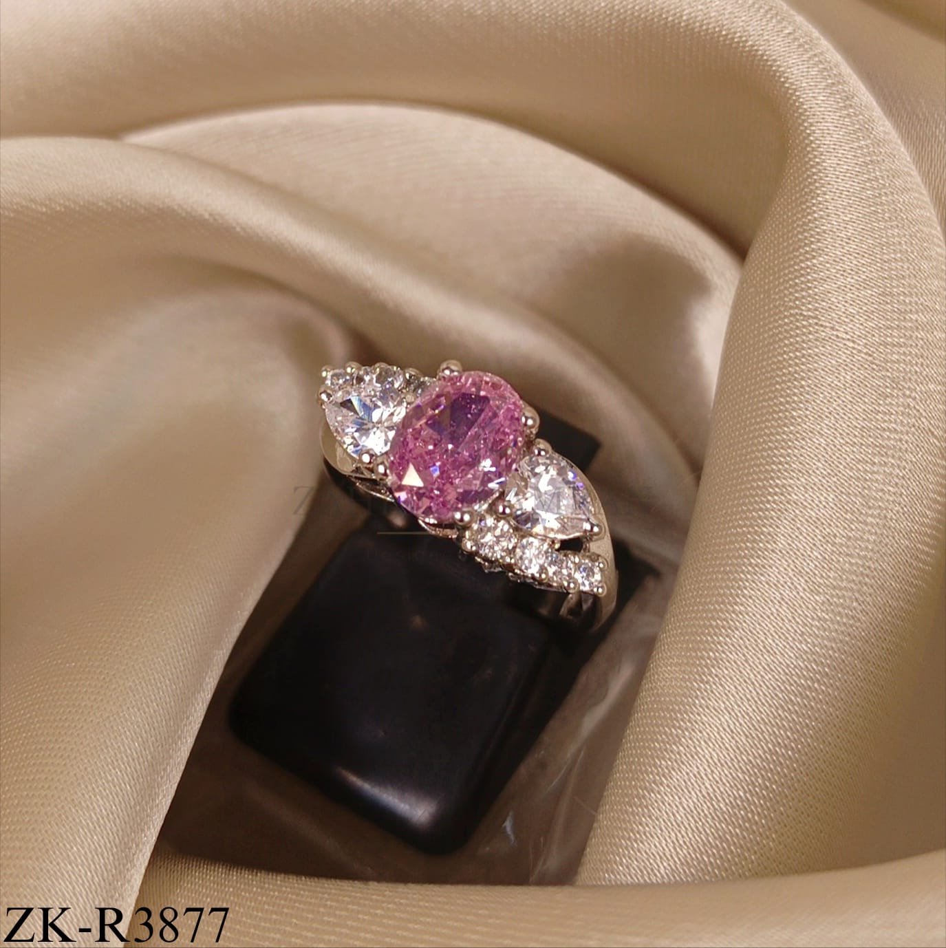 SILVER PINK BLOOM RING