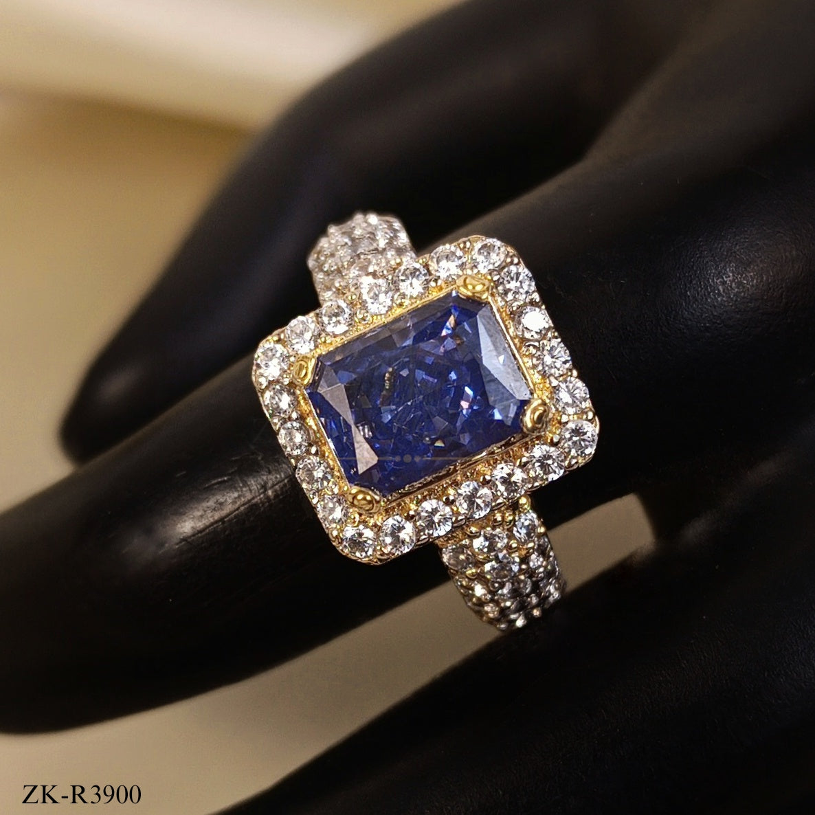 BOLD BLUE SQUARE CENTER WITH ZIRCONIAN RING