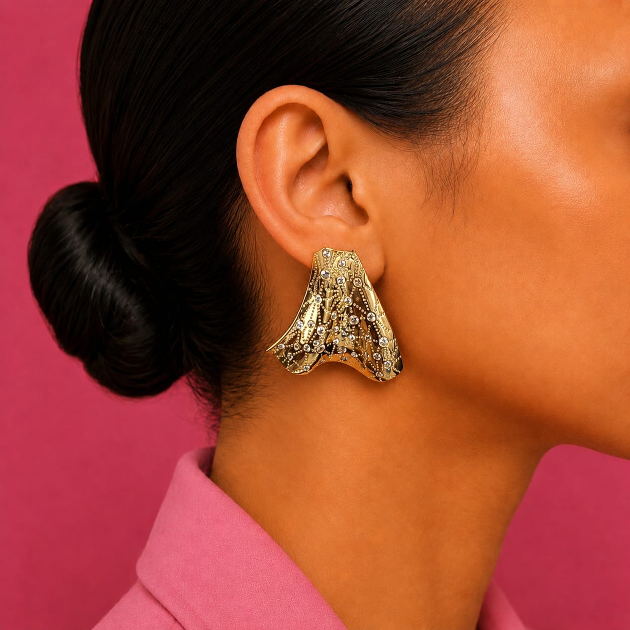 FAN SHAPE ZIRCONIAN EARRINGS