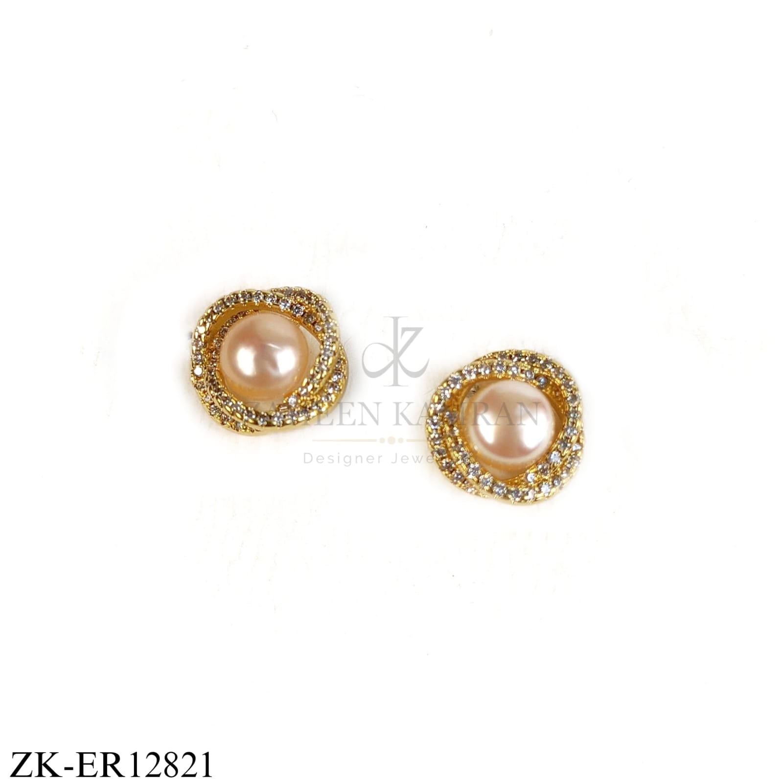 GOLD STUD EARRINGS WITH PINK PEARL CENTRE
