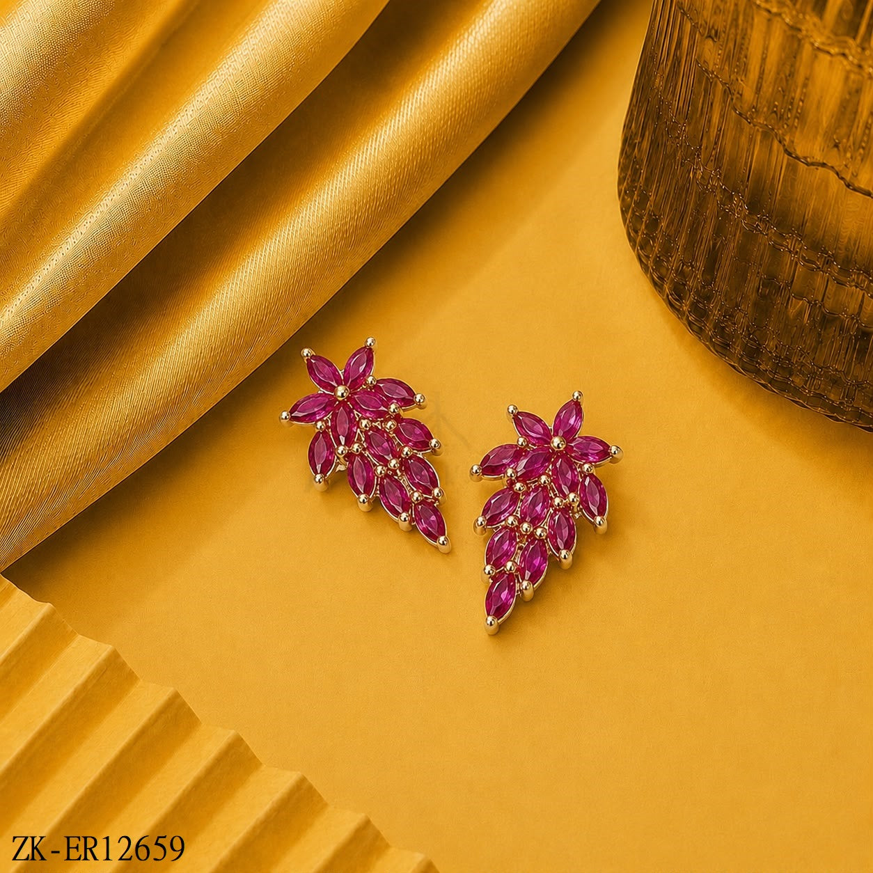 Pink Floral Cluster Earrings