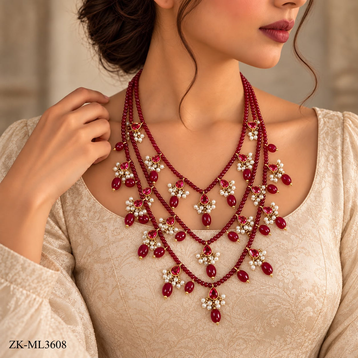 GARNET LAYERED MALA