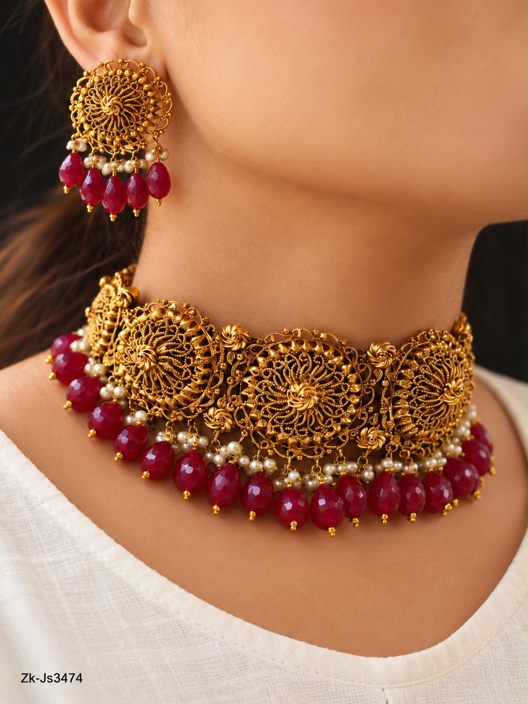 Ruby Gold Choker Set