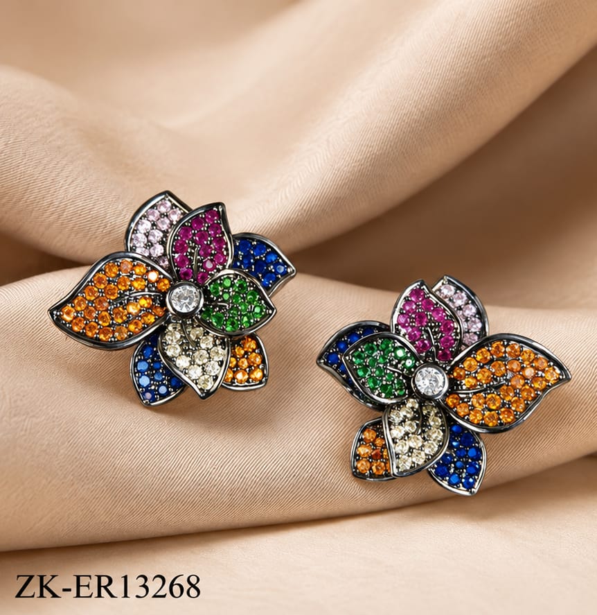 MULTICOLOR FLORAL CLUSTER STUDS