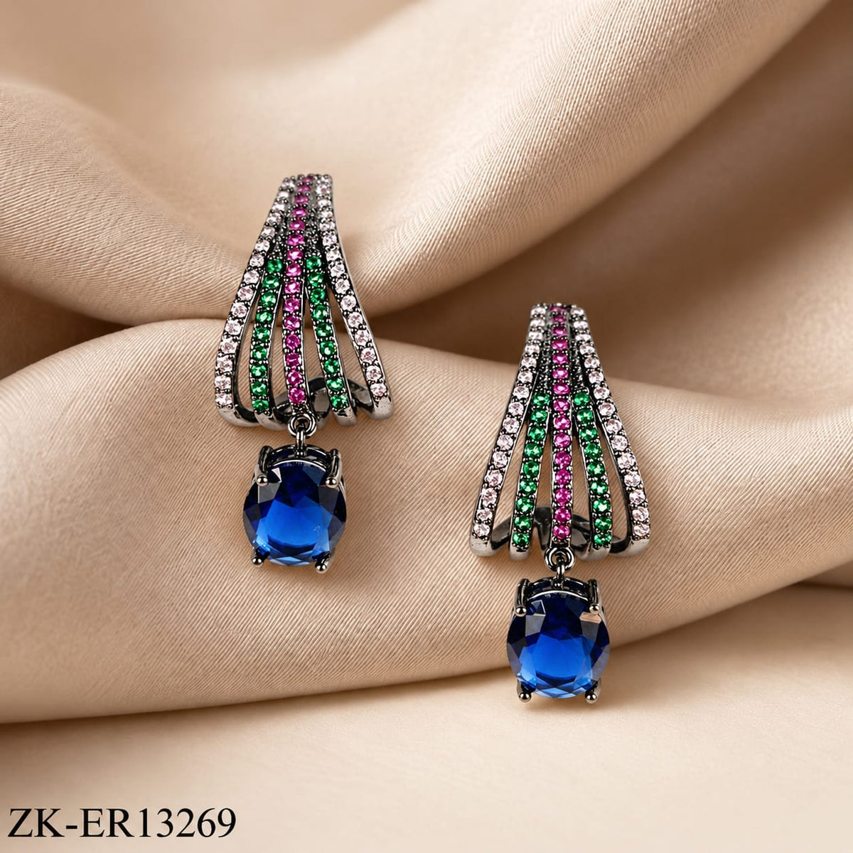 MULTICOLOR STRIPED SAPPHIRE DROP EARRINGS