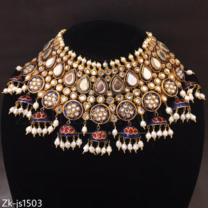 Blue Mina Jhumki Style Necklace