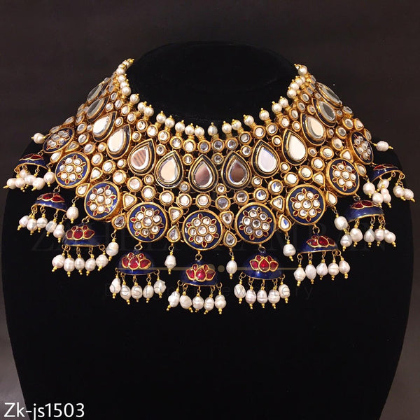 Blue Mina Jhumki Style Necklace