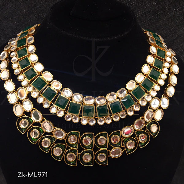 Sunning Kundan Mala Set Studded with Emerald