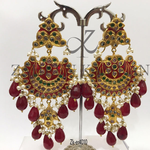 Ruby Kundan Gold Bali Earrings