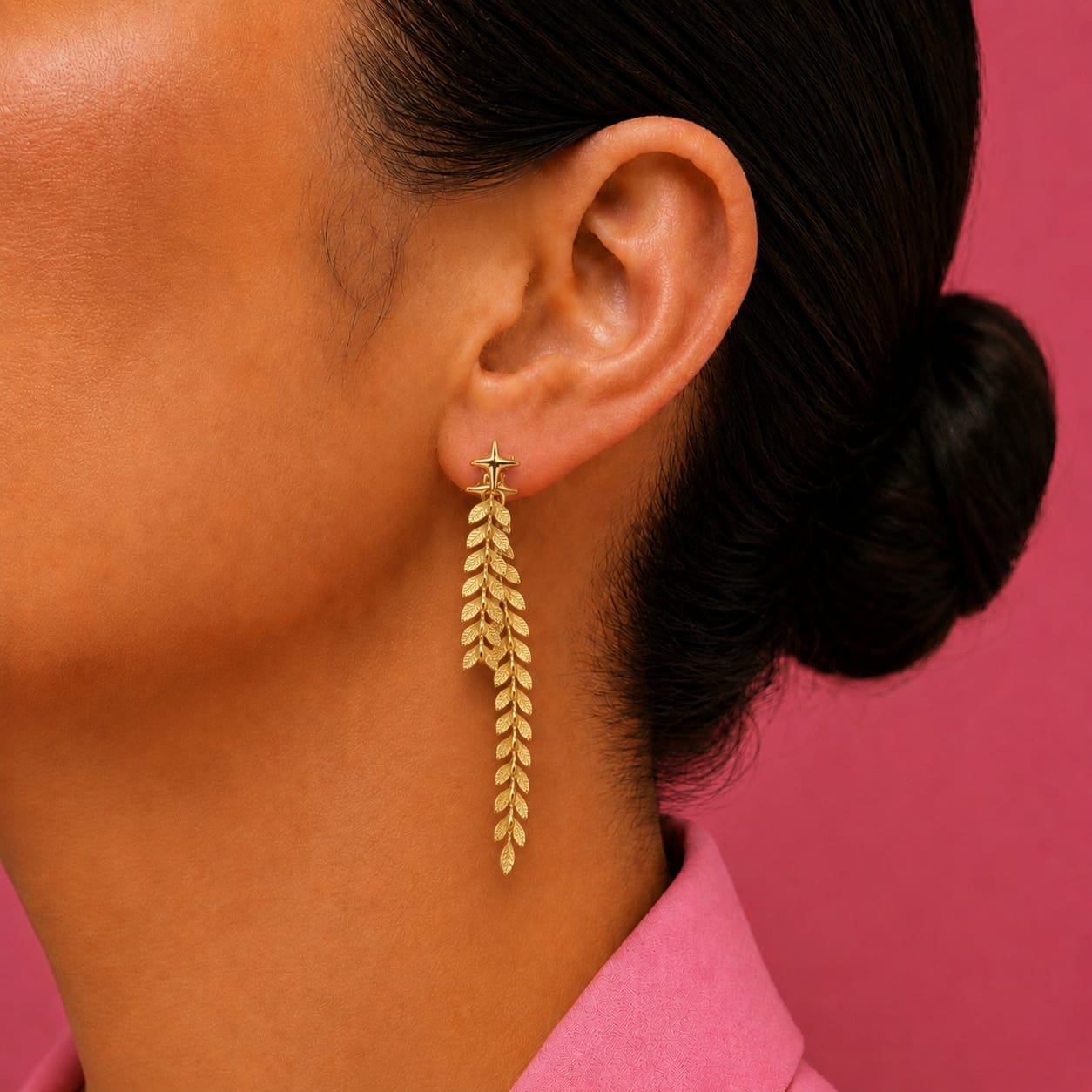 GOLD STAR STUDS WITH LONG CHAIN EARRINGS