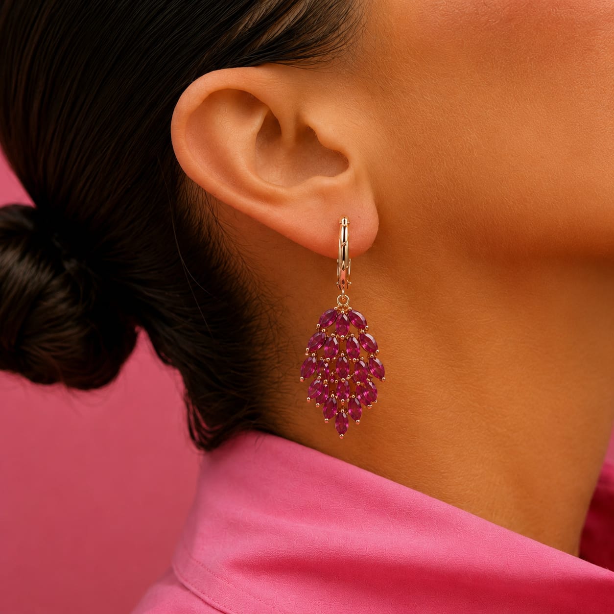LEAFLET PINK ZIRCONIA EARRINGS