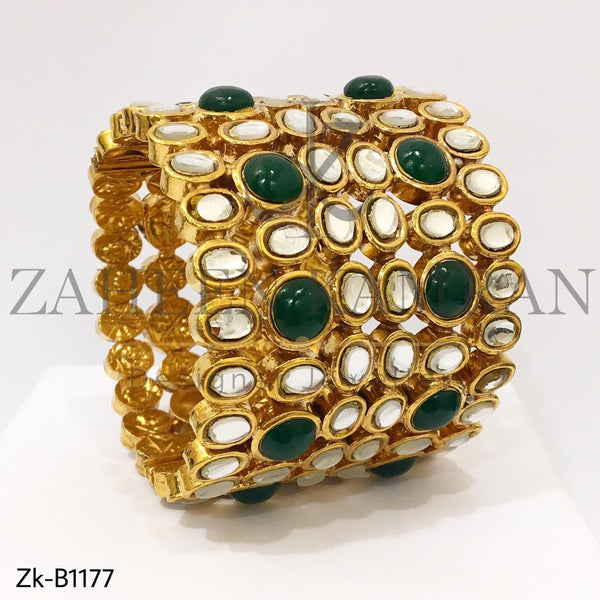 Emerald Gold Plated Women's Kundan Cuff Bracelet