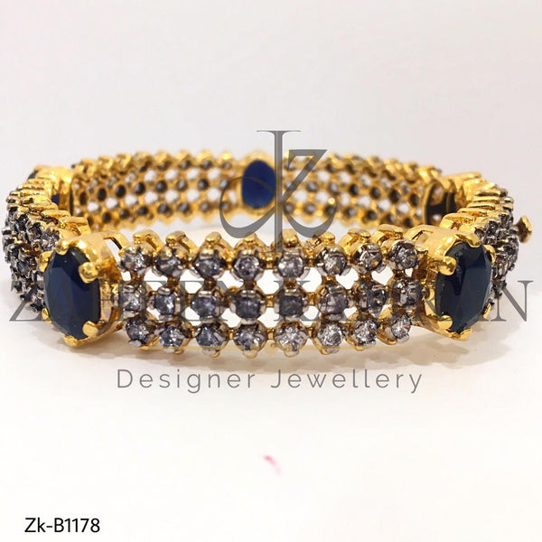 22K Gold Bangle Studded with Smoke Zircon & Sapphire