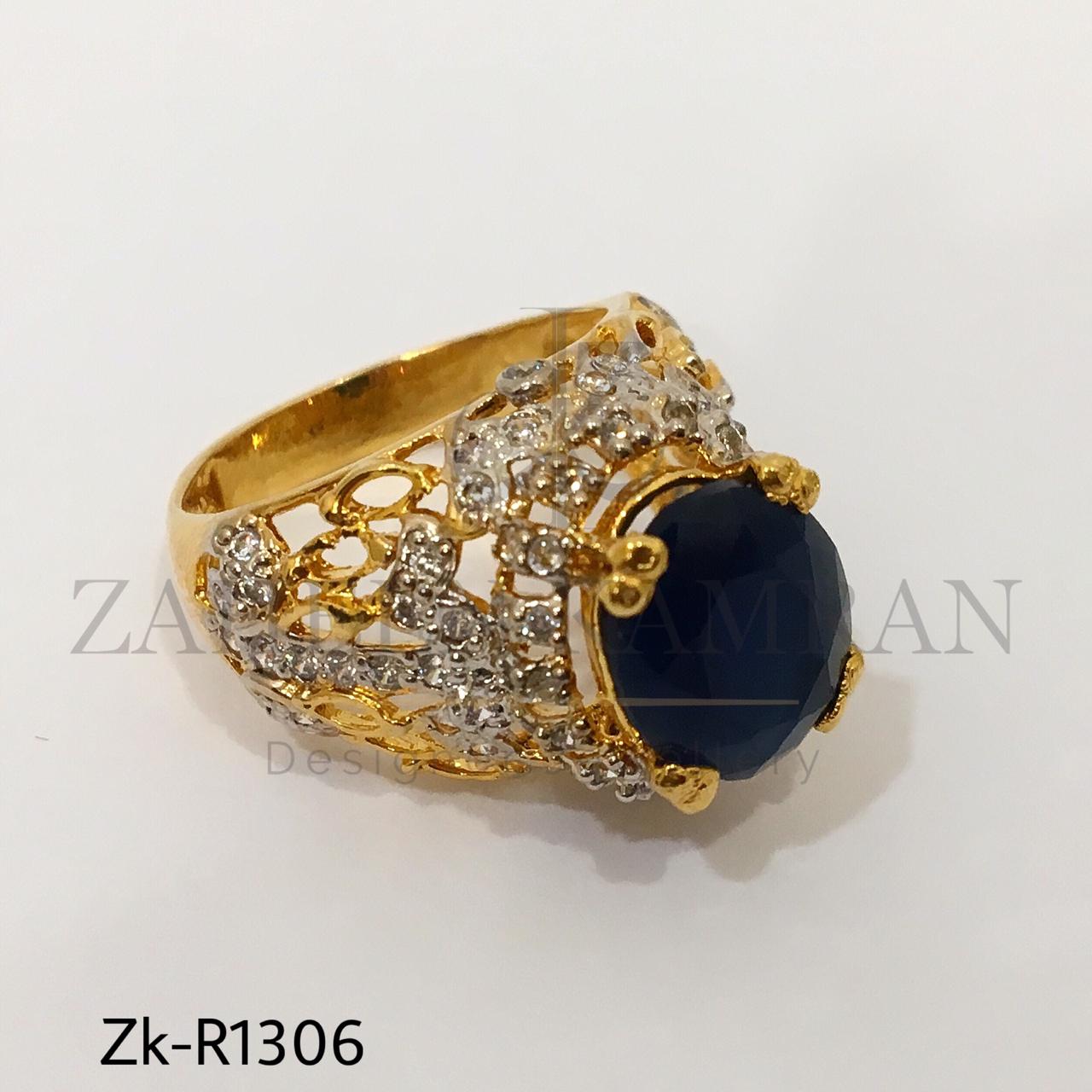 Elegant 22K Gold Plated Antique Style Sapphire Ring
