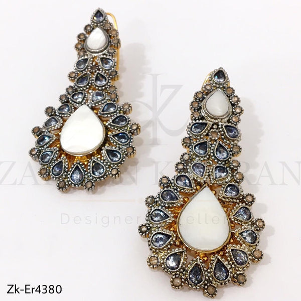 White Stone Pear Earrings