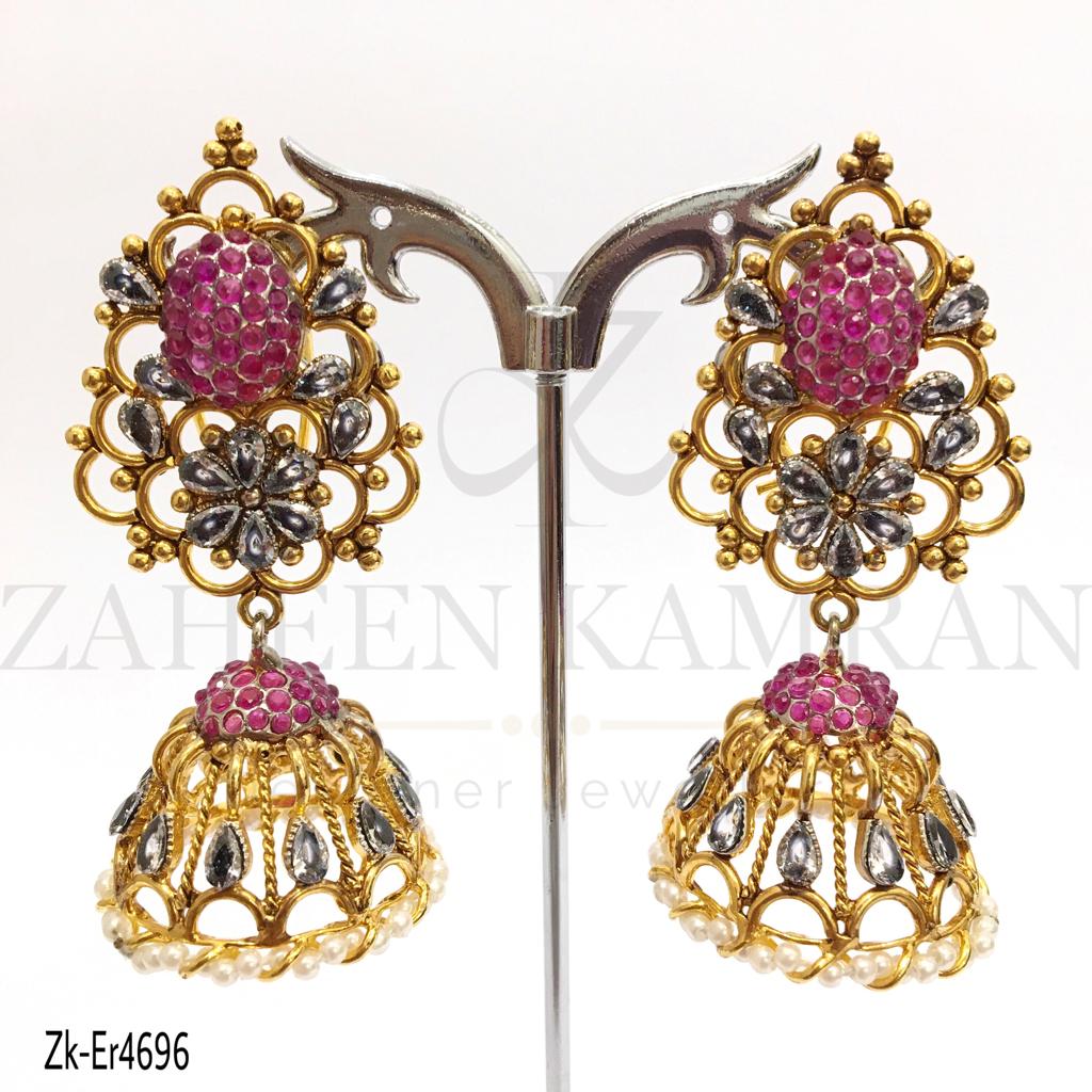 Fancy Designed Topaz Ruby Earrings