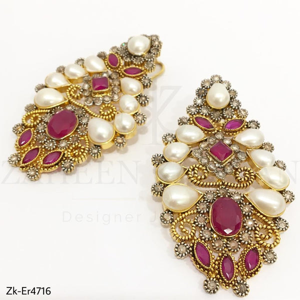 Traditional Ruby Pearls Earrings