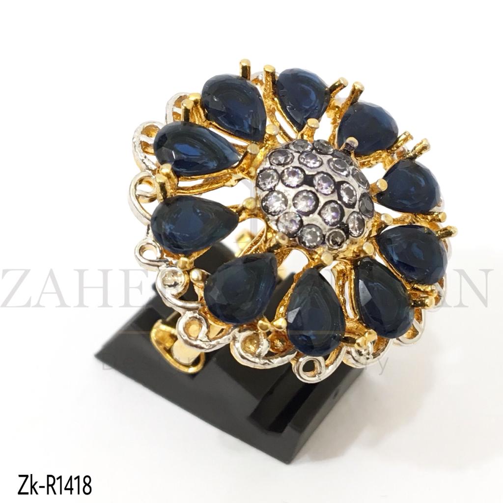Pear Black Floral Ring