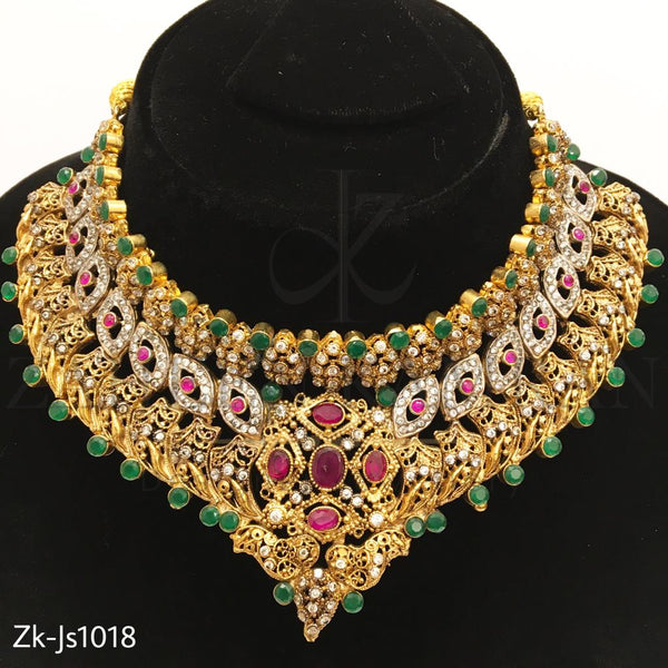 Ruby Emerald Filigree Necklace Set