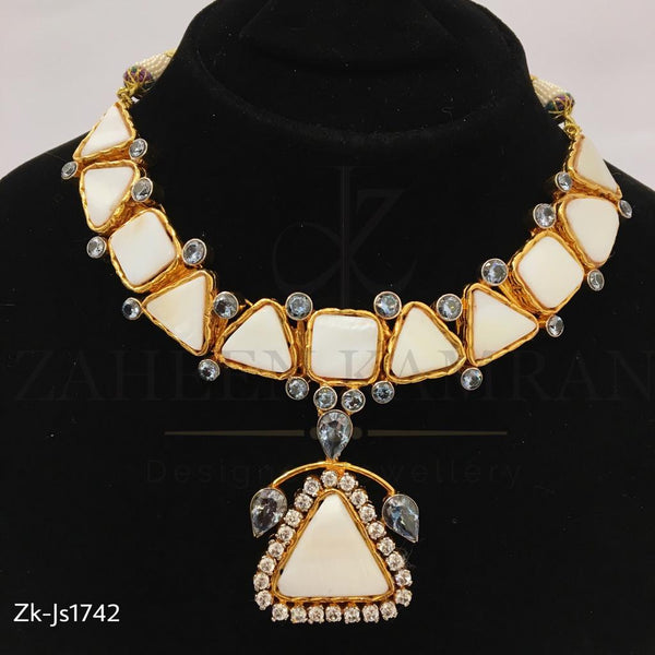 Triangular White Stone Unique Necklace Set