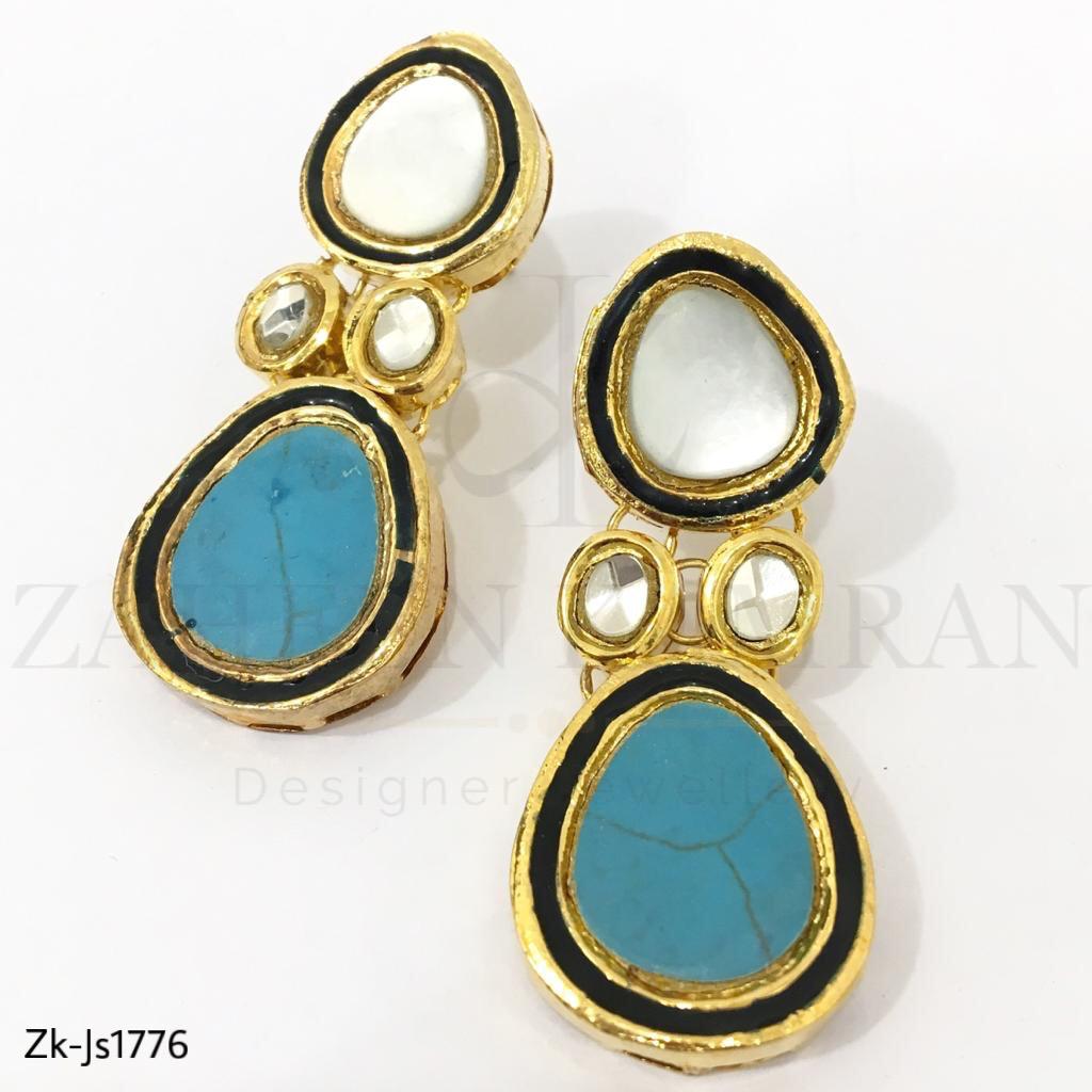 Gold Plated Turquise White Stone Necklace Set