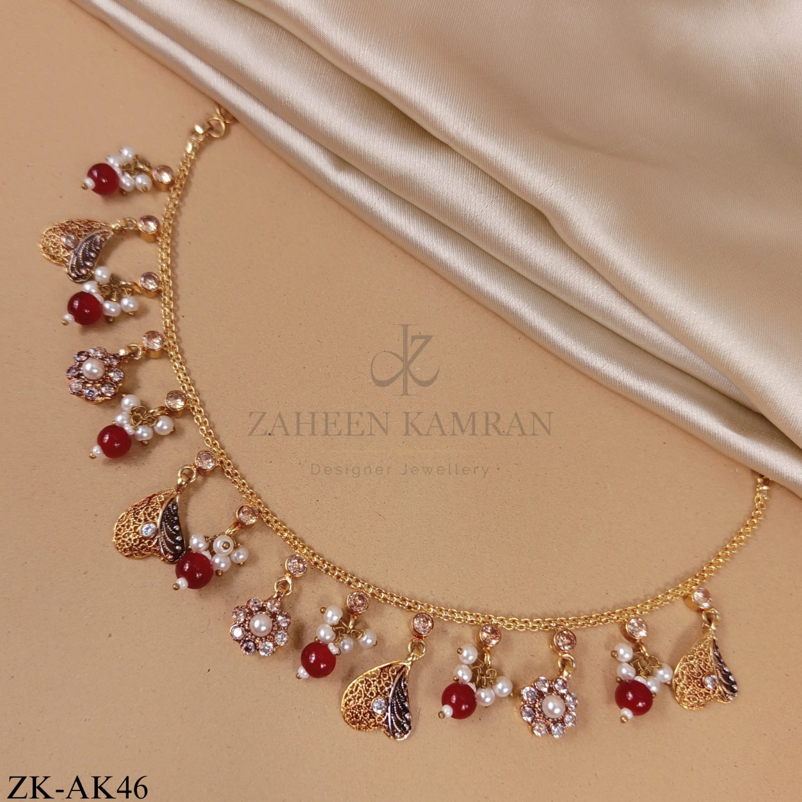 RUBY PEARL GOLD CHARM ANKLET