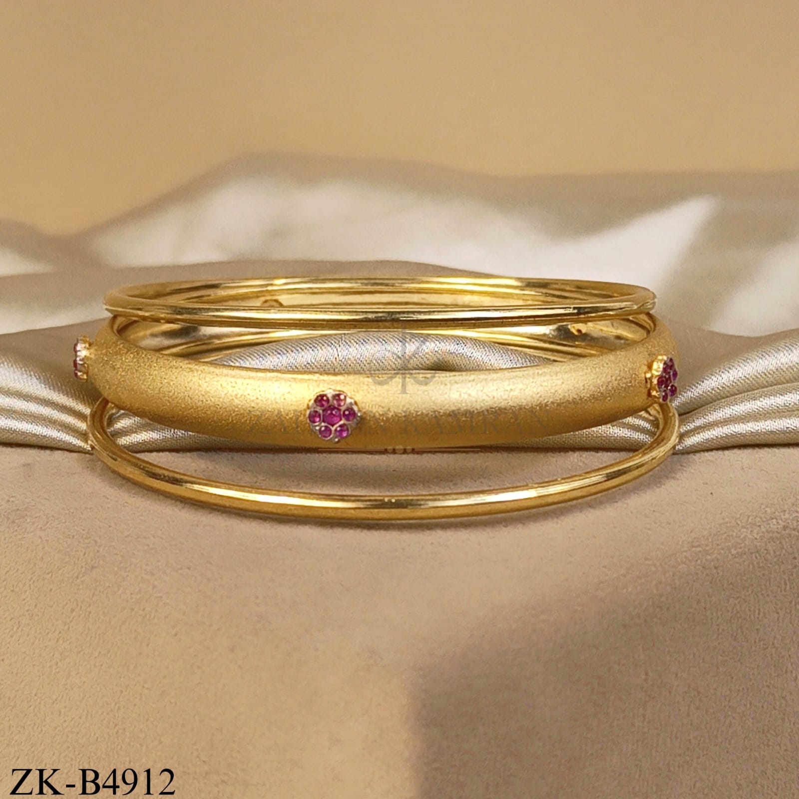 GOLD MATTE BANGLES WITH PINK FLORAL