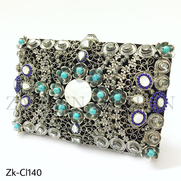 Sapphire blue silver clutch