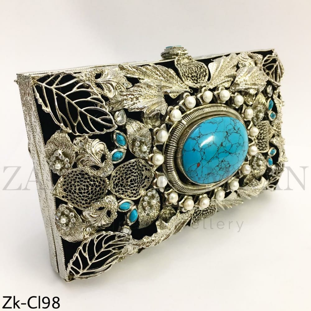 Silver feroza clutch