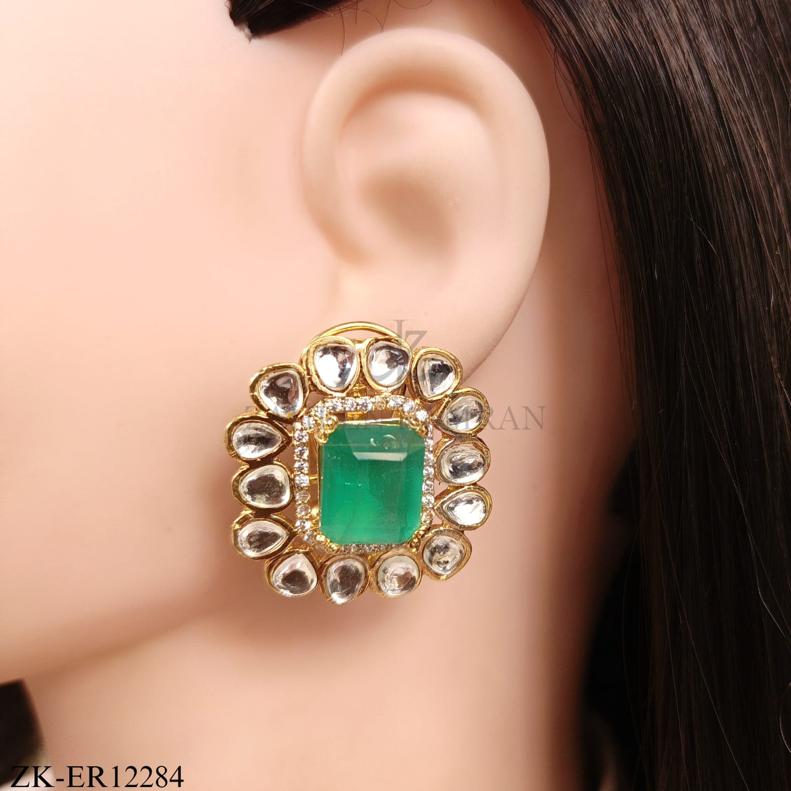 EMERALD KUNDAN EARRINGS