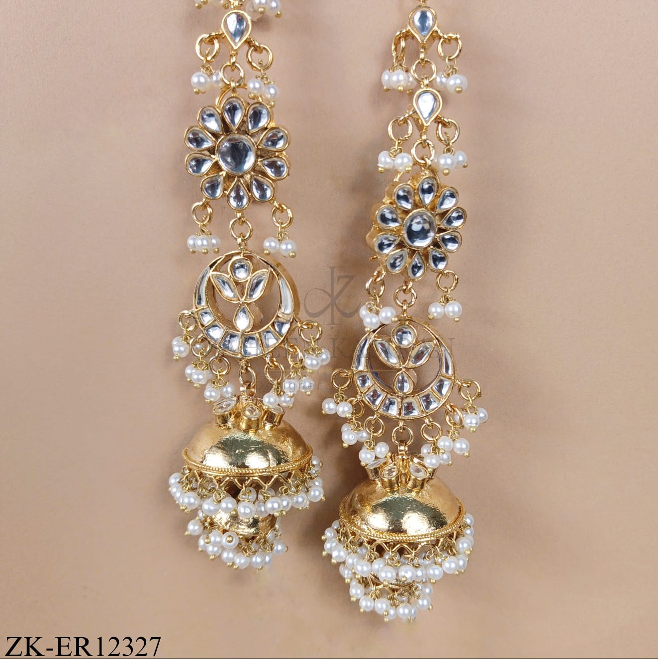 THREE-TIER KUNDAN EARRINGS