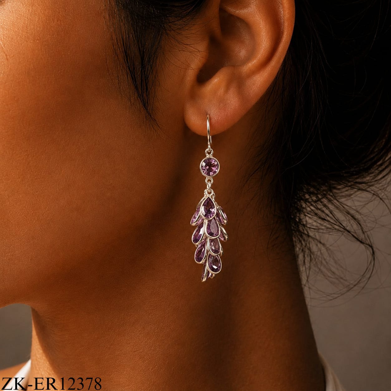 925 AMETHYST FEATHER EARRINGS