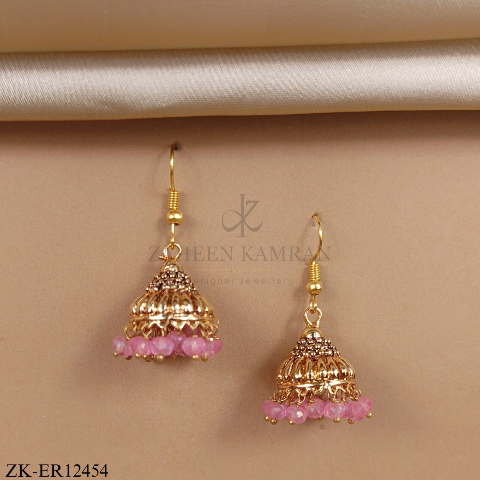 GOLDEN PINK BEADED EARRINGS