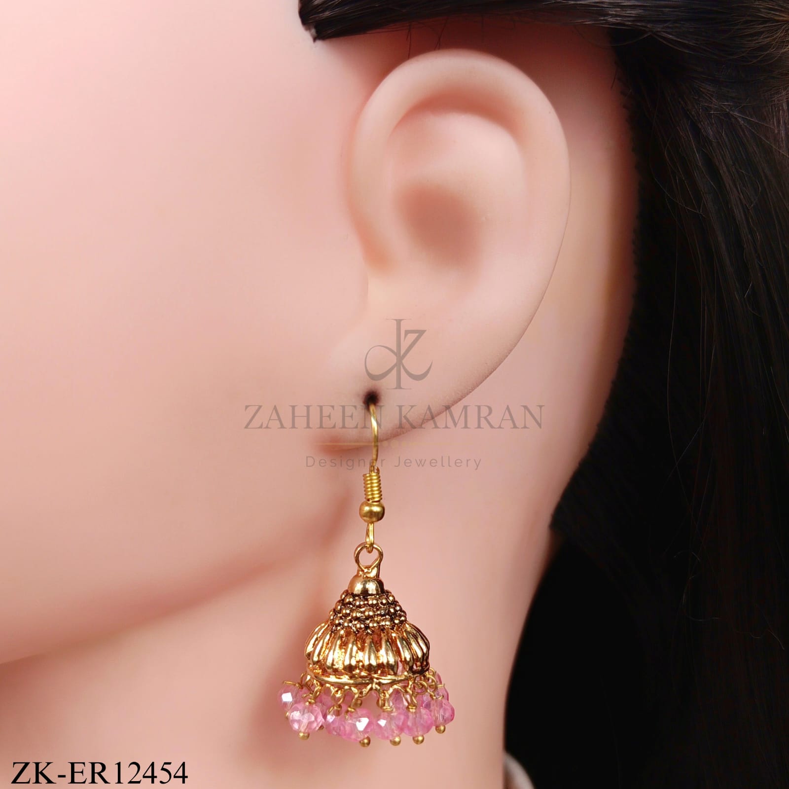 GOLDEN PINK BEADED EARRINGS