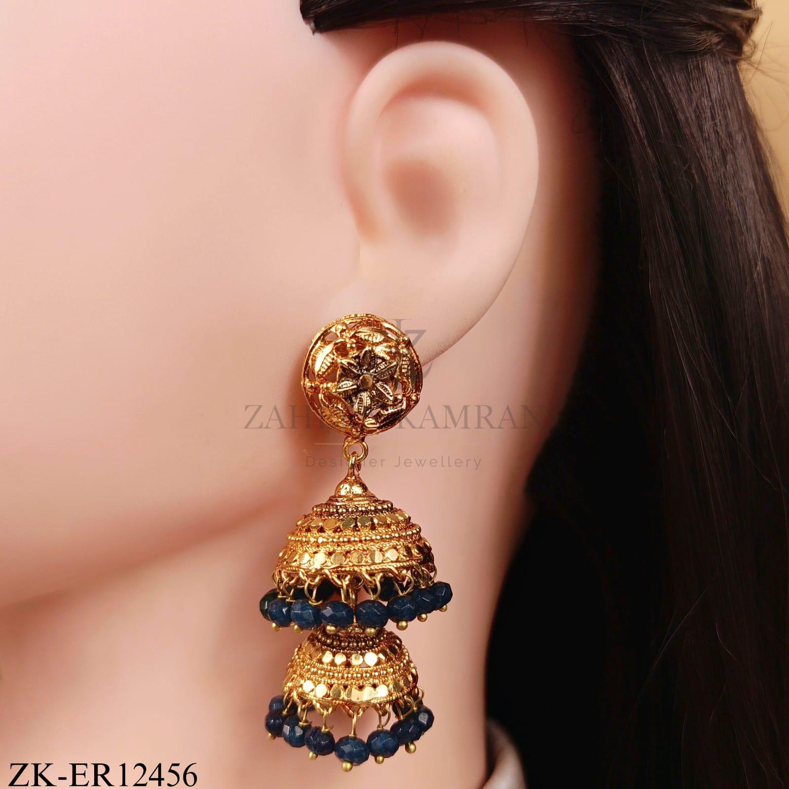 GOLDEN DOUBLE EARRINGS WITH SAPPHIRE ACCENTS